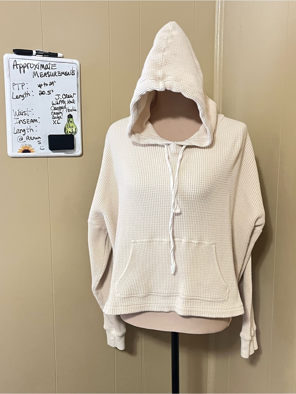 J.Crew Waffle Knit Cropped Hoodie XL Cream Ivory Beige